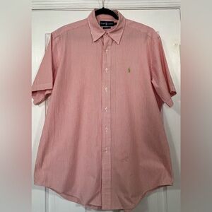 Ralph Lauren Shirt Mens Large Orange Checks Seersucker Button Down S Sleeve SPOT